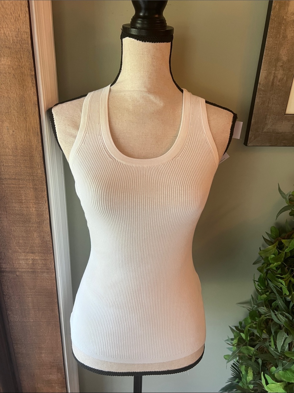 Calvin Klein Studio White Ribbed Scoop Neck Tank